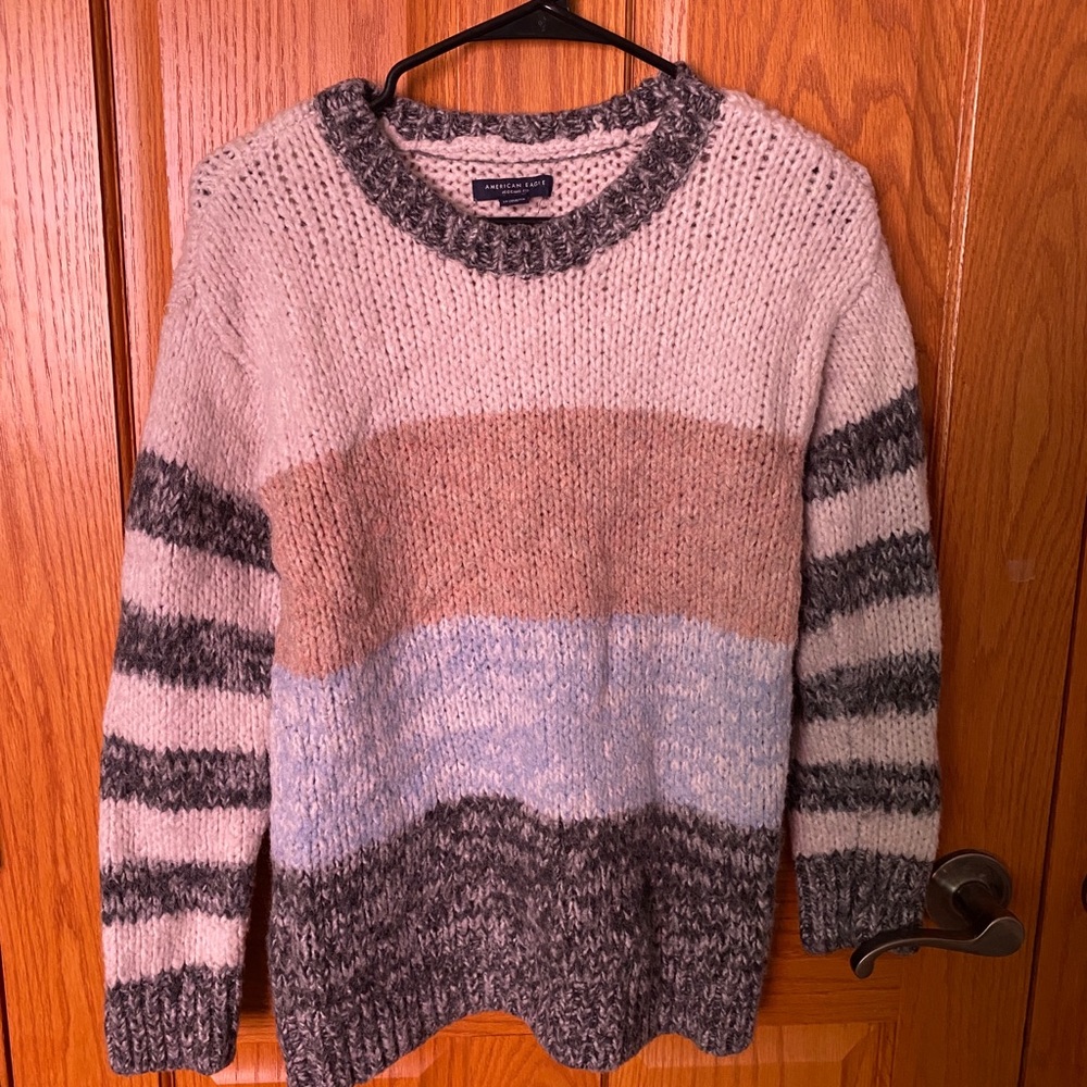American Eagle Sweater | cream colored with pastel stripes